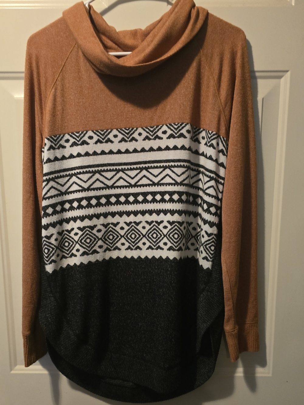 Maurices Tan, White & Black Cowl Neck Colorblock Sweater